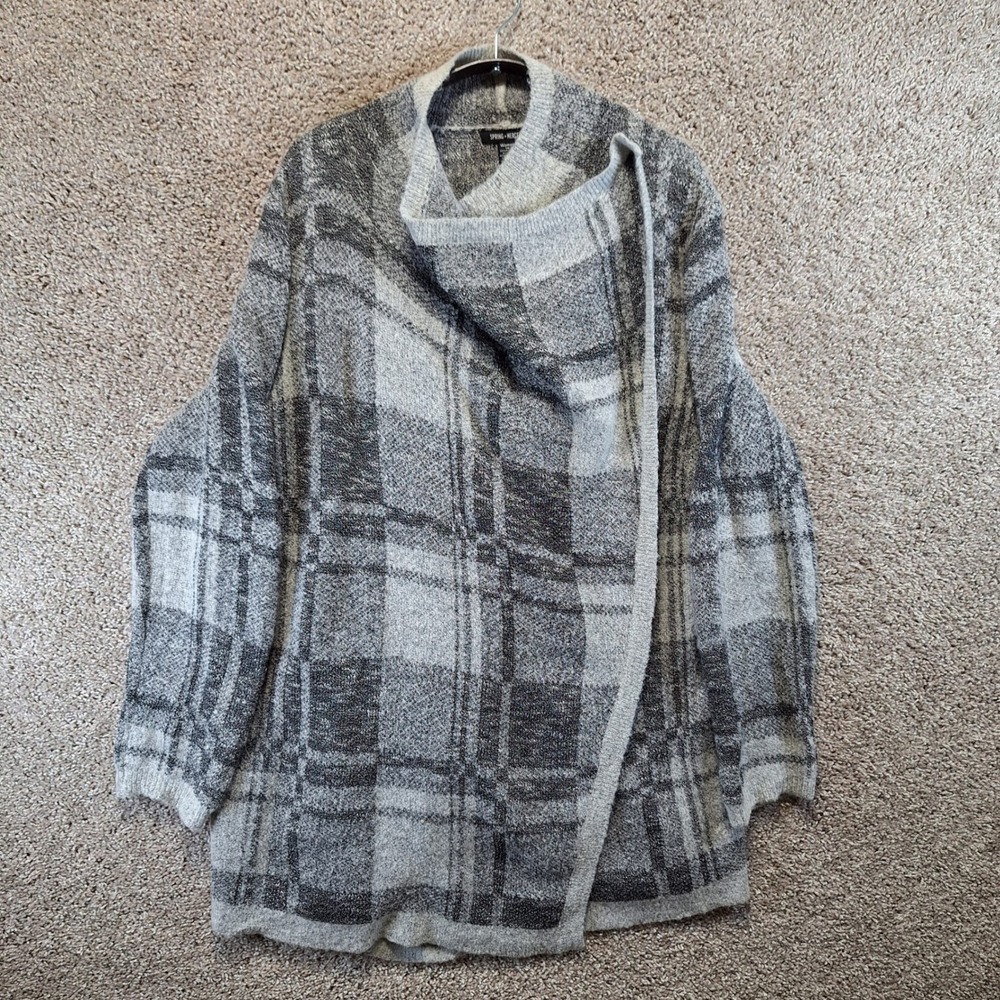 Spring + Mercer Cardigan Womens 1X Multicolor Plaid Snap Front Cozy Knit Cute